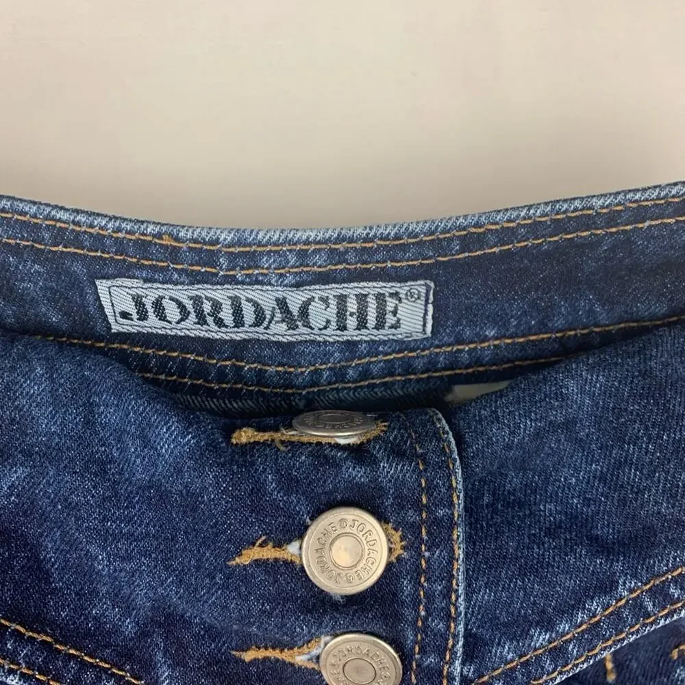 Jordache size 7 24 vintage acid wash Dark Blue Denim Skirt pencil retro 90s fold
